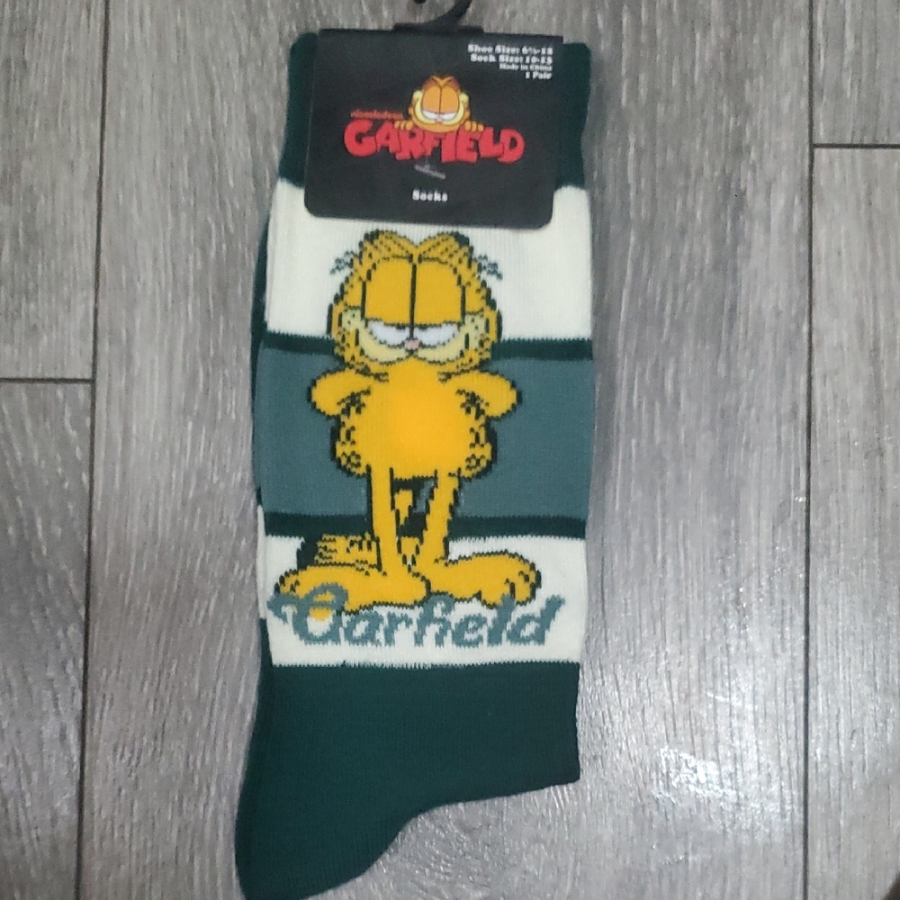 Garfield Green, White & Orange Striped Casual Crew Socks